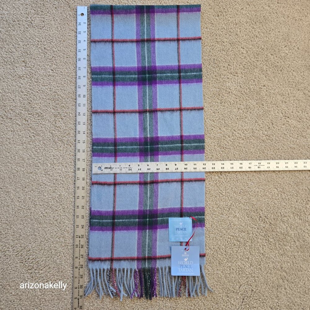 NWT Wool Scarf Plaid Tartan Blue Purple World Peace - Picture 8 of 9